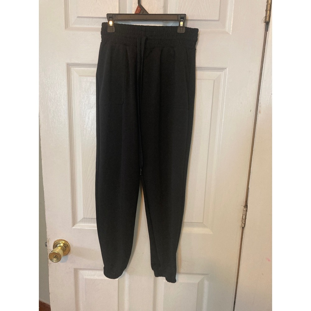 Indero‎ Black Jogger Sweatpants High Waisted Drawstring Pockets Size S/M
